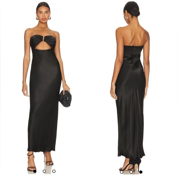 Shona Joy Dresses & Skirts - Shona Joy Dress Size AU 6 US 2 Camille Black Cut Out Midi Dress Satin Cocktail
